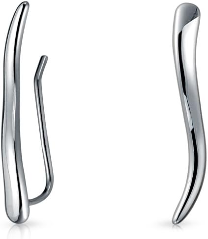 Minimalist Geometric Curved Bar Arrow Triangles Gemstone Ear Pin Warp Climbers Stud Earrings For Women Teens Ear Crawlers .925 Sterling Silver