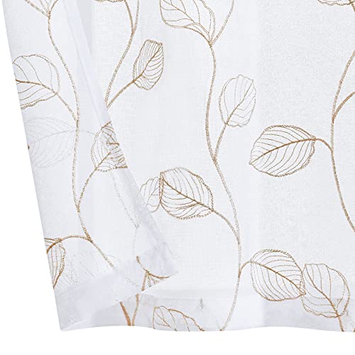 Topick White Sheer Taupe Leaf Curtain Kitchen Valance For Windows Leaf Embroidered Voile Small Curtain Valance Semi Sheer Farmhouse Curtain 18 Inch Rod Pocket 1 Panel Taupe On White #TOP6