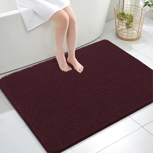 Image of OLANLY Large Bathroom Rugs 40x32, Extra Soft Absorbent Chenille Bath Rugs, Rubber Backing Quick Dry, Machine Washable Bath Mats for Bathroom Floor, Tub and Shower, Home Decor Accessories, Black Cherry