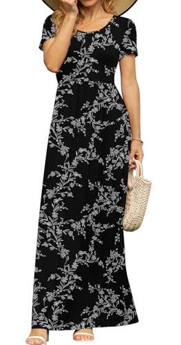 Image of DB MOON Womens 2026 Summer Maxi Dresses Casual Short Sleeve Empire Waist Spring Long Dress with Pockets