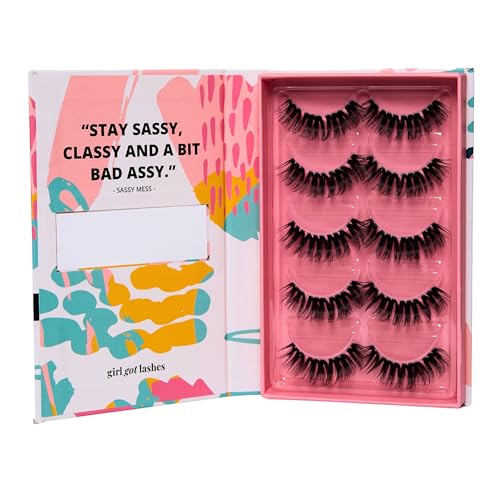 GirlGotLashes Sassy Mess Große Boxen Handgemachte Wimpernextensions Wimpernverlängerung für Zuhause 5 Wimpern-Paare Lashes mit 5-7 Tagen Halt Vegan