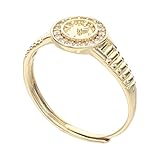 JOYOFREELY Anillo de Reloj Ajustable Dorado para Mujer y Hombre Diseño Vintage, Material de Cobre y Rhinestone, Adecuado para Looks Casuales y Uso Diario