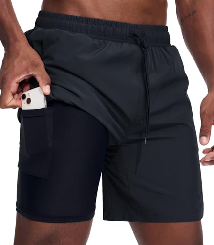 Danfiki Herren Sport Shorts Laufshorts 2 in 1 Schnell Kurze Hose Running Gym Athletic Outdoor Marathon Workout Trainingsshorts mit Reißverschlusstasch
