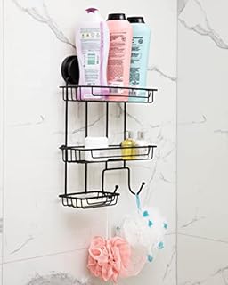 Tidiser® Bathroom Shelves~ Self-Adhesive Shower Caddy~ 3 Tier Multi Use Bathroom Storage~ Space Saver Premium Quality~ Chrome & Black ~ 26cm(L) x 10cm(W) x 32.5cm (H)