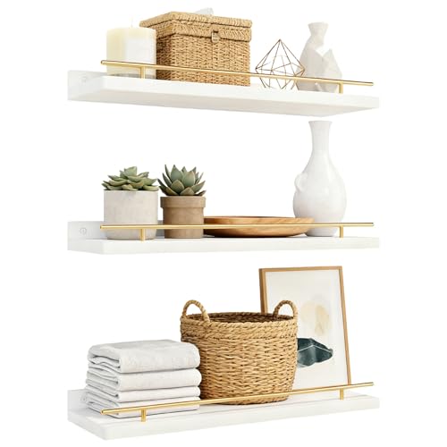Huucozn 3er Set Wandregal Weiß wand regale Holz Schweberegal 40x15cm regalbrett Weiss holzregal wand Wandboard für Bilderrahmen und Bücher Bilderregal Hängeregal für Schlafzimmer Küche Büro Wohnzimmer