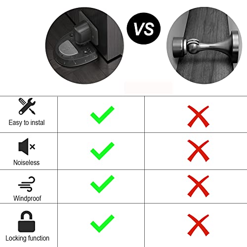 Evka Windproof Door Stopper With Locking Function, Noiseless Floor Door Stop With Adhesive Tapes For No Drilling And Screws For Stronger Mount. (Black, 1Pcs) #TOP4