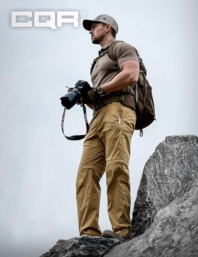 Image of CQR Men's Convertible Cargo Tactical Pants, Water Resistant Outdoor Hiking Pants, Zip Off Lightweight Stretch Work Pants
