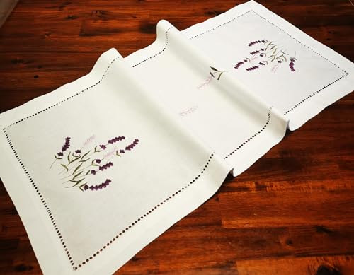 Aude Home Camino de mesa de 40 x 90 cm, algodón blanco, vainica, con esquinas bordadas, lavanda (40 x 90) (40 x 90)