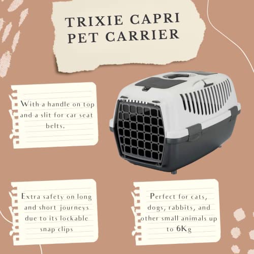 Image of Trixie Capri Durable Plastic Pet Carriers with Handles, Storage Trays, and Stroking Flaps (Dark Grey /Light Grey, XS, Capri 2)