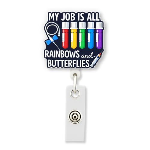 HOSALA Phlebotomy Tech My Job is All Rainbows and Butterflies �i�[���o�b�W���[���A���Q�[�^�[�N���b�v ��Ì������Ö����Ȉ�ID�o�b�W�z���_�[ �Ƒ���F�l�ւ�Med Lab Week�M�t�g (1��