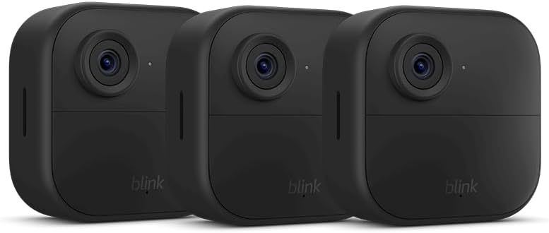 - Blink Outdoor 4 – Wireless smart security camera, two-year battery, 1080p HD day and infrared night live view, two-way talk – 3 camera system