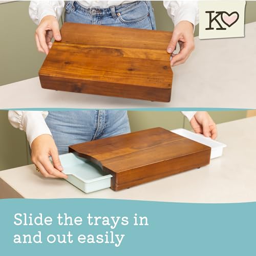 Kristie's Kitchen Wood Cutting Board – Meal Prep Station with Pull Out Trays for Easy Food Prep, Storage & Clean Up – Wooden Non Slip Prep Deck – Serving Board - 100% Acacia Kitchen Cutting Board - Image 6
