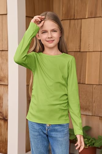 Image of Haloumoning Girls Long Sleeve Shirts Crewneck Ruched Side Slim Fit Tops Ribbed Knit Casual Tee Shirt 4-15 Years