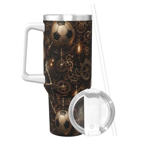 Taza de viaje de 40 oz Vintage Gear Soccer con tapa con pajilla que mantiene tu bebida fría 3