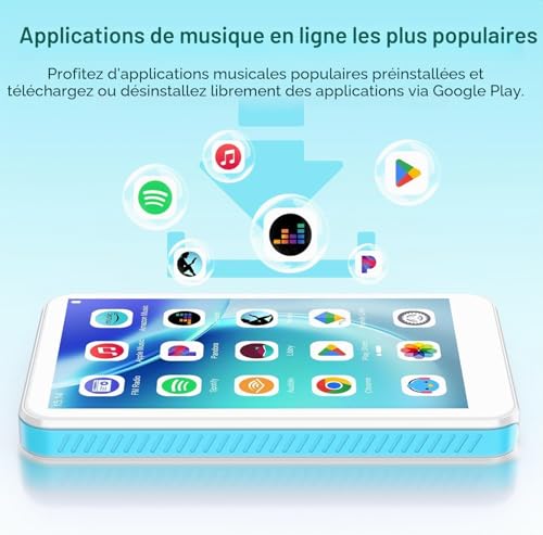 SWOFY Lecteur MP3 160 Go avec Bluetooth et WiFi, D08 Lecteur MP3 Android 13, écran tactile de 4 pouces, Bluetooth, WiFi, compatible Spotify, Audible, Play Store et radio FM, extensible jusqu'à 1 To – vue 4