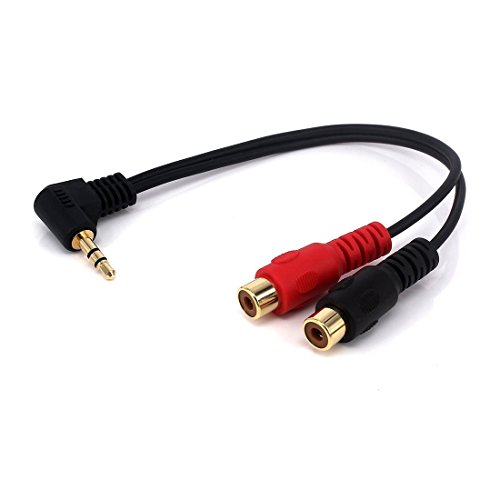 Riipoo 0.2 Meter 3.5mm to RCA Audio Cable, 90 Degree Right Angle 3.5mm TRS (1/8 in) Jack Male to 2 RCA Female Stereo Audio Adapter Y Cable, Converter Cable, Gold-Plated Connector