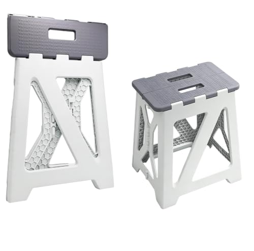 JICUICUI Folding Step Stool - 15.75inch Height Premium Heavy Duty Foldable Stool for Adults Kitchen Garden Bathroom Stepping Stool Grey
