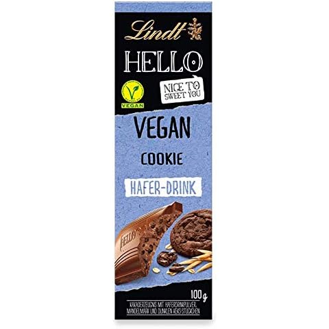Lindt Schokolade HELLO Vegan Cookie | 100 g Tafel | Vegane Schokolade mit Haferdrink, Mandelmark und dunklen Keks-Stückchen Cover