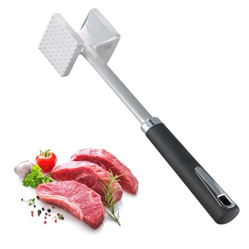 Culinavog Attendrisseur de Viande, Marteau Attendrisseur à Viande, marteau à viande Double Face, marteau à attendrir avec Manche Antidérapant, MARTEAU de cuisine pour Steak, Poulet, Argenté, Côtelette