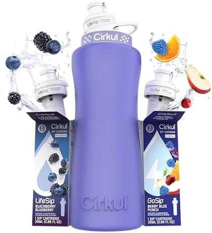 Cirkul 32oz Purple Metal Bottle with Two No Sugar, 0 Cal Flavored Water Sips