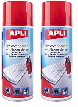 APLI 11307 - Aire comprimido para la limpieza en seco 400 ml. Ideal para teclados, ordenadores y dispositivos electrónicos (Paquete de 2)