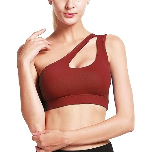 RUNNING GIRL Womens One Shoulder Sports Bras Workout Left Strap Yoga Bras Cute Medium Support Crop Top