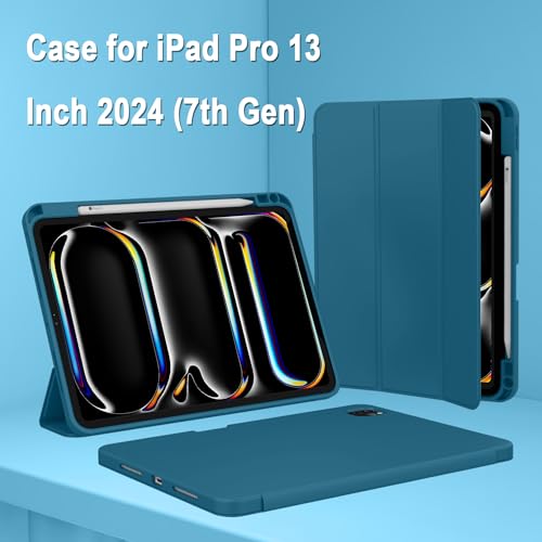 Image of ZryXal New iPad Pro 13 Inch Case (M5) 2025 / (M4) 2024 with Pencil Holder, Smart iPad Case [Support Pencil Pro and Pencil (USB-C)], Support Touch ID and Auto Wake /Sleep (Teal)