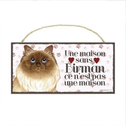 BIRMAN (56) Affiche Decoration Murale. Panneau Bois. Inscription avec votre animal préféré. Pour votre maison. Pancarte Bois avec un chat.