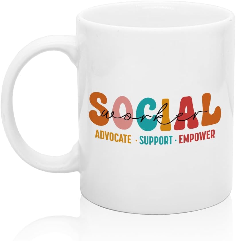 XQLZY Social Worker Cute Coffee Mugs, Thank You Gifts for Social Workers, Graduation Birthday Gifts for Volunteer MSW, Advocate Support Empower Social Worker Presents - 11oz Ceramic Mugs