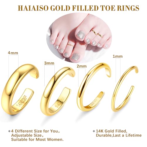 HAIAISO 14k Gold Filled Toe Rings Adjustable Toe Ring for Women Thin Toe Rings Open Band Toe Ring Summer Beach Foot Jewelry Set2