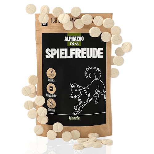 alphazoo Spielfreude Tabletten für Hunde 75g - Ergänzungsfuttermittel mit Glucosamin, Chondroitin - Muschelfleischmehl, Teufelskralle, Weidenrinde - für Bewegungsapparat & Gelenke - Made in Germany