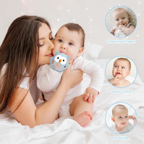 Image of PandaEar Rattle Teether for Babies 0-12 Months, Montessori Silicone Baby Teething Toy, BPA-Free Food Grade Freezer Safe Sensory Toy for Gum Relief & Motor Skills, Blue
