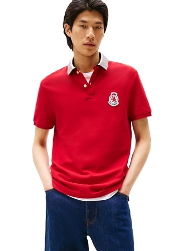 Camisetas polo casuales para hombre de Tommy Hilfiger, manga corta, corte regular con diseño de escudo y cuello miniatura 1