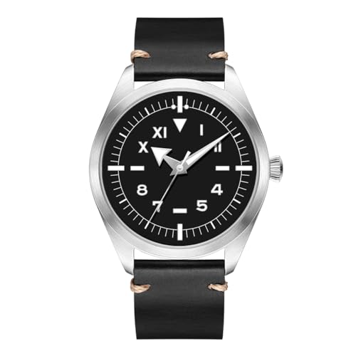 Boyarca Pilot Watch Men's Aviator Wrist Watch Japan Automatic Movement Retro Mechanical Watches Stainless Steel Case with Luminous Waterproof, Black California Dial