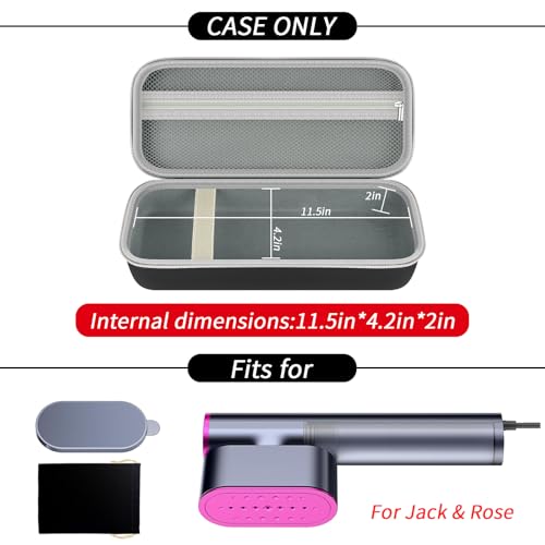 Image of Steamer Case Compatible with Jack & Rose Portable Travel Steamer for Clothes, Handheld Steamer & Iron Carrying Storage Bag Organizer with Mesh Pocket for Accessories-Box Only (Black+Silver zipper)