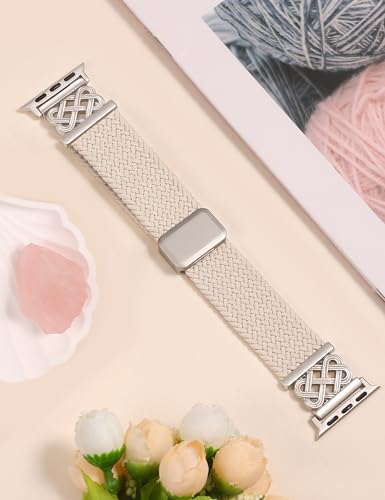Image of TOYOUTHS Braided Magnetic Band Compatible with Apple Watch Bands 38 /40 /41 /42 /44 /45 /46 /49mm Women Men, Dressy Celtic Metal Stretchy Elastic Strap for iWatch Series 11 10 9 8 7 6 5 4 SE /Ultra 3 2 1