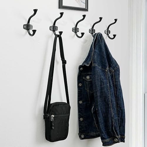 WEBI Rustic Coat Hooks Wall Mount,Cast Iron Vintage Wall Hooks for Hanging,Heavy Duty Antique Decorative Wall Hooks for Farmhouse,Mudroom,Closet,Robe,Backpack,Black,Pack of 5 by WEBI - Image 4