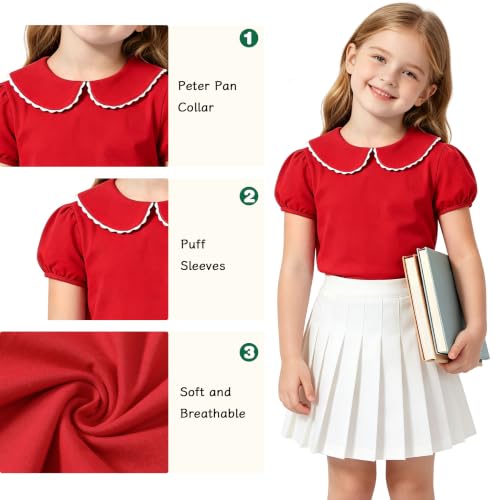 Image of LYSMuch Girl Short Sleeve Peter Pan Collar Shirt Kid School Polo Shirt