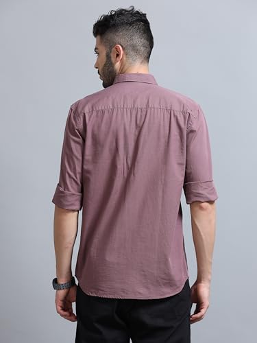 Image of Men Slim Fit Solid Spread Collar Casual Shirt