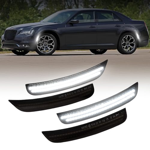AUTOONE White LED Side Marker Lights Compatible With 2015-2023 Chrysler 300, Front & Rear Bumper Marker Lamps, Corner Parking Lamp & Smoked Len, 4PCS