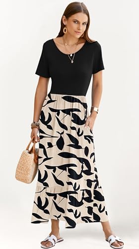 Image of AUSELILY Womens Summer Dresses 2025 Short Sleeve Maxi Dress Crewneck Casual Sundresses with Pockets