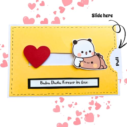 Image of Crafte Forever Bubu dudu slider greeting card with envelope for Birthday /Anniversary, 4x6 size, 300gsm, blank inside