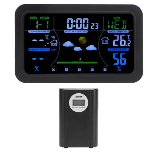 OEBUAFI Estación Meteorológica, Termómetro Inalámbrico para Interiores y Exteriores con Reloj Atómico, Pantalla a Todo Color Pantalla de 12 24 Horas Termómetro Meteorológico Digital