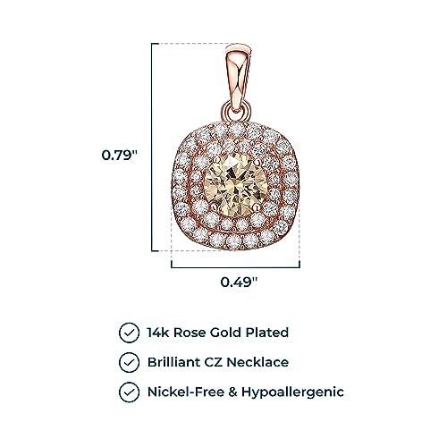 Morgan & Paige S3ALK997FW 14K Rose Gold-Plated .925 Sterling Silver Champagne & White Cubic Zirconia 3/4 Inch Cushion-Shaped Double-Halo 18 Inch Pendant Necklace thumb #2