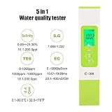 Cyfrowy tester wody TDS Meter, Cyfrowy miernik TDS/SG/zasolenia/temperatury/EC 5-w-1, Tester jakości wody, Miernik ppm o wysokiej dokładności do testowania wody pitnej, basenów i akwariów