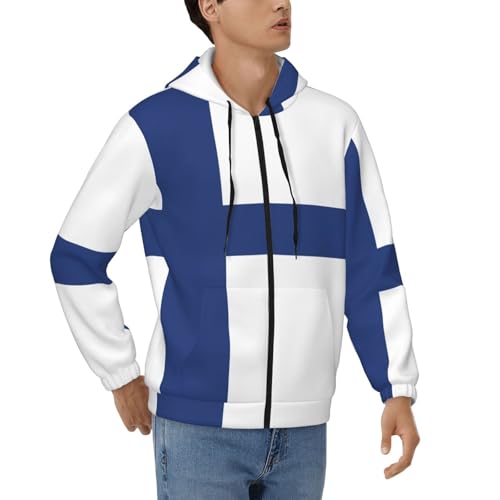 Sweat à capuche zippé thermique homme veste chaude veste drapeau finlandais