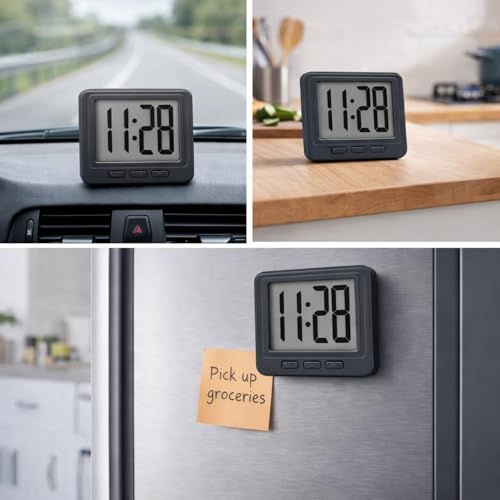 Image of Mini Digital LCD Clock | 6cm Small Desk Table for Bedroom, Office & Study | Magnetic Back for Wall /Fridge | 12 Hour Time Format | Battery Operated