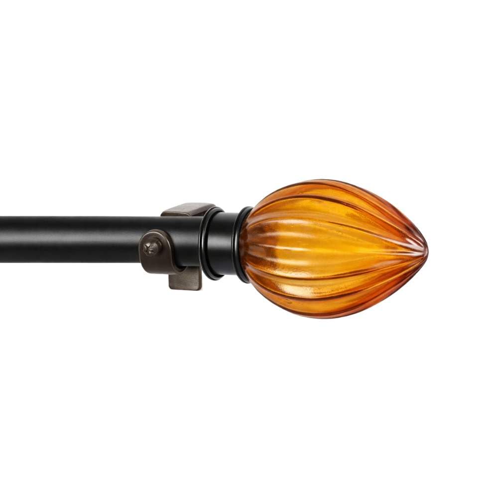 The Decor Mart 28"-48" Adjustable Curtain Rod for Door & Windows with Brackets Set Curtains Hanging Extendable Iron Metal Pipe Holder with Lotus Bud Finial (Black, 0.75" Diameter)