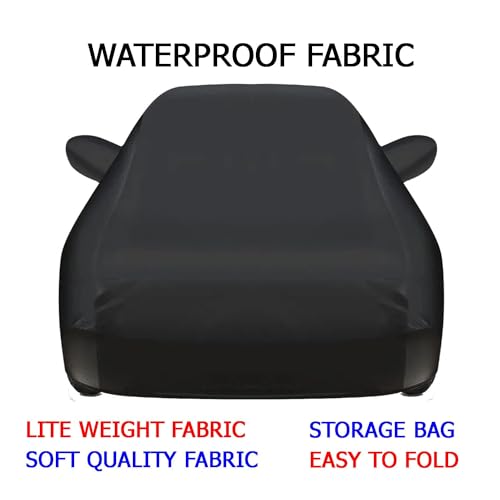 Image of BARBARIKA Waterproof Car Body Cover Compatible with Hyundai Tucson | Waterproof, UV Resistant, Dustproof, Mirror Pockets, with Belt & Buckle - (Black)