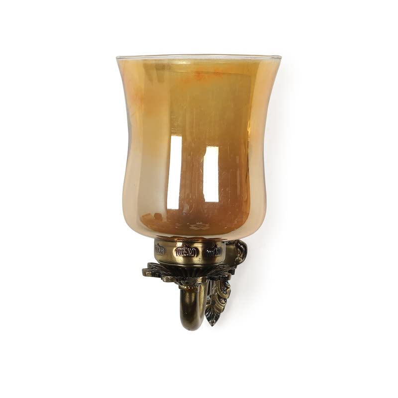 Image of ELIANTE Antique Brass Metal Wall Light with Glass Shade - Vintage Decorative Wall Lamp for Living Room Bedroom Hallway Dining Decor | 3 Years Warranty | Free - LED LAMP
